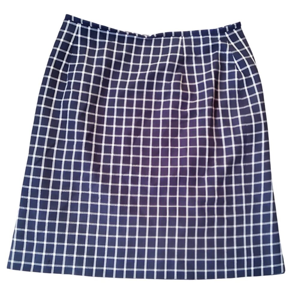 Ralph Lauren Plaid Midi Skirt Cotton Blend Vintage Blue Size Large 14 - Picture 2 of 8